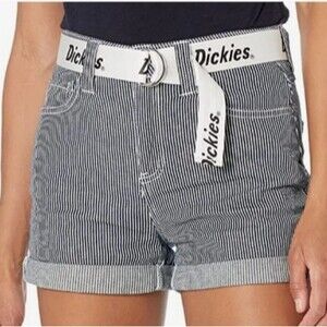 Dickies Hickory Stripe Denim Shorts Blue White Railroad Junior Size 3/26